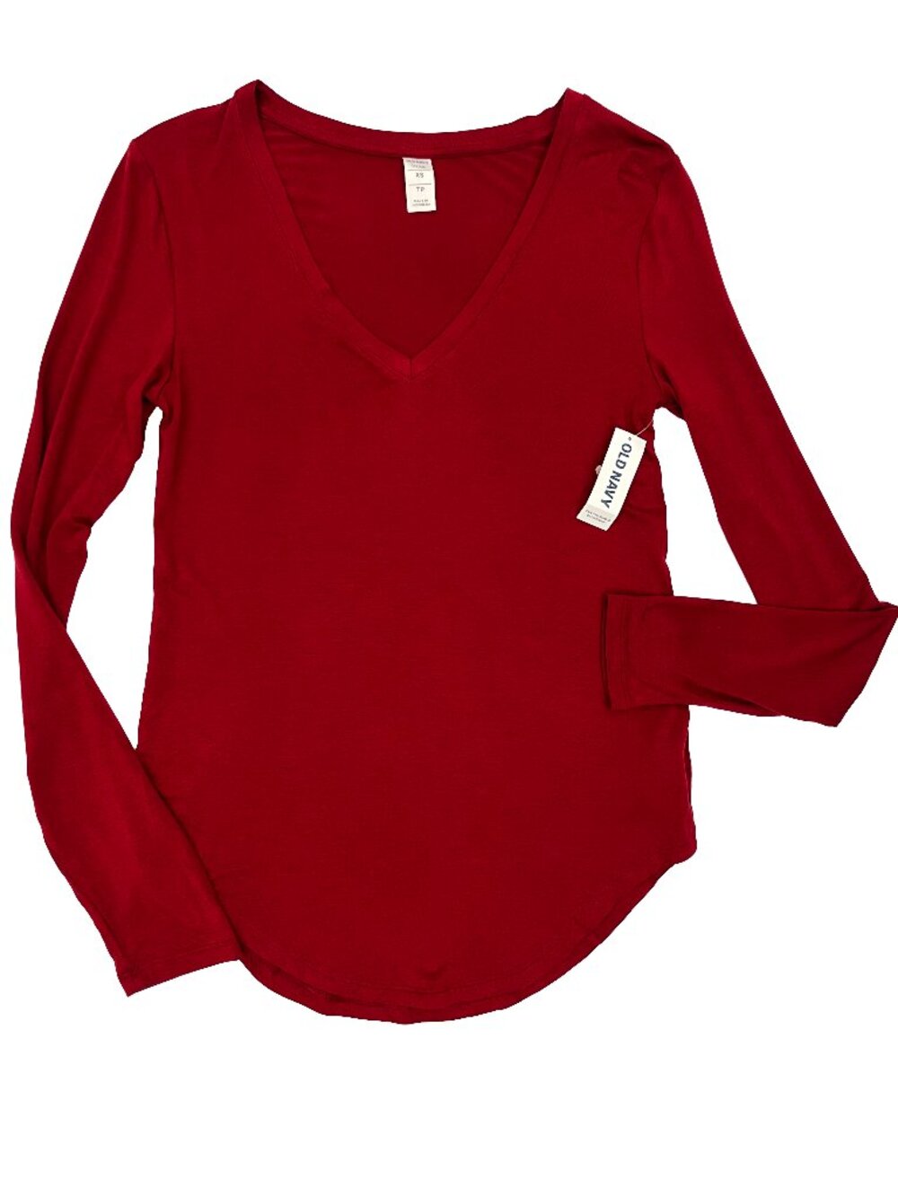 Old Navy NEW NWT Luxe V-Neck Long Sleeve T-Shirt Stretch Red Womens XS X-Small